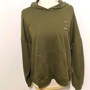 ✔️NWT Jolie & Joy Olive Army Green Distressed Hoodie